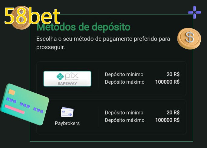 O cassino 58betbet oferece uma grande variedade de métodos de pagamento